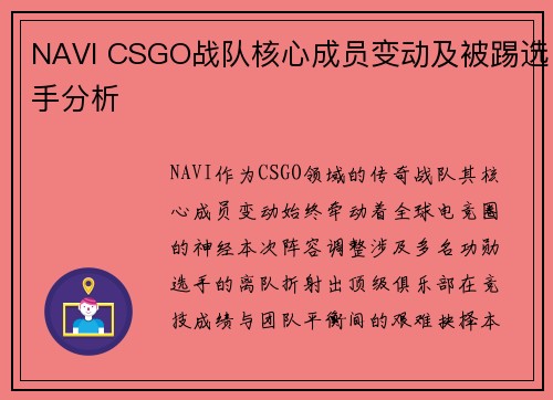 NAVI CSGO战队核心成员变动及被踢选手分析